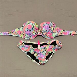 Victoria's Secret Floral Bikini - Pink and Black